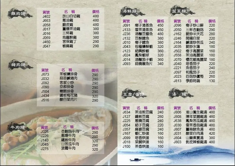 Ying Yue Tea Restaurant's Menu Taiwanese in Wenshan District Maokong