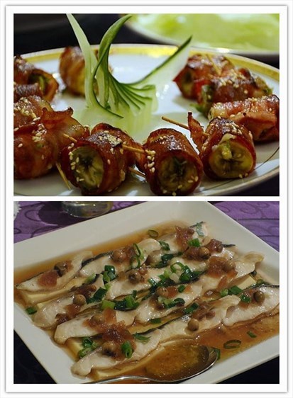 翠玉香根捲&清蒸鱘龍魚 